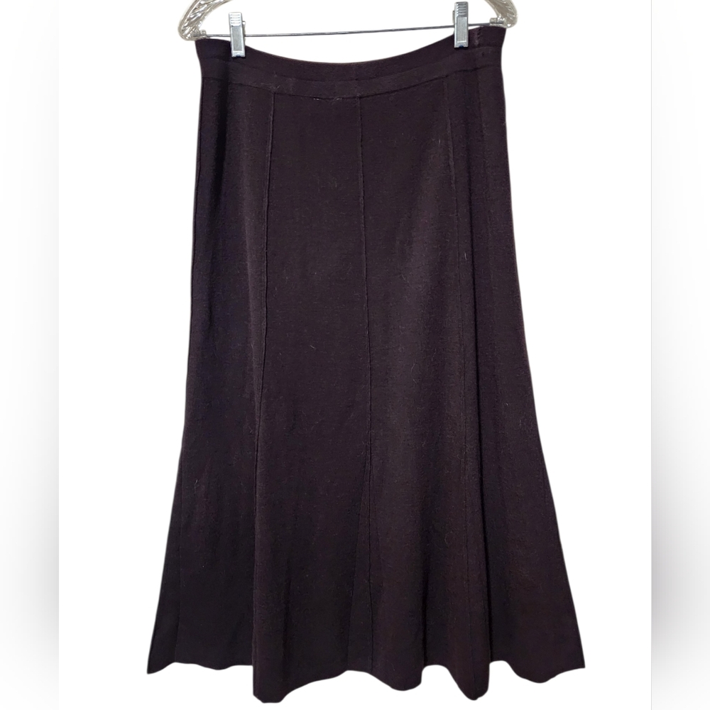 Eileen Fisher 100% Wool Dark Brown Knit Skirt Size Medium